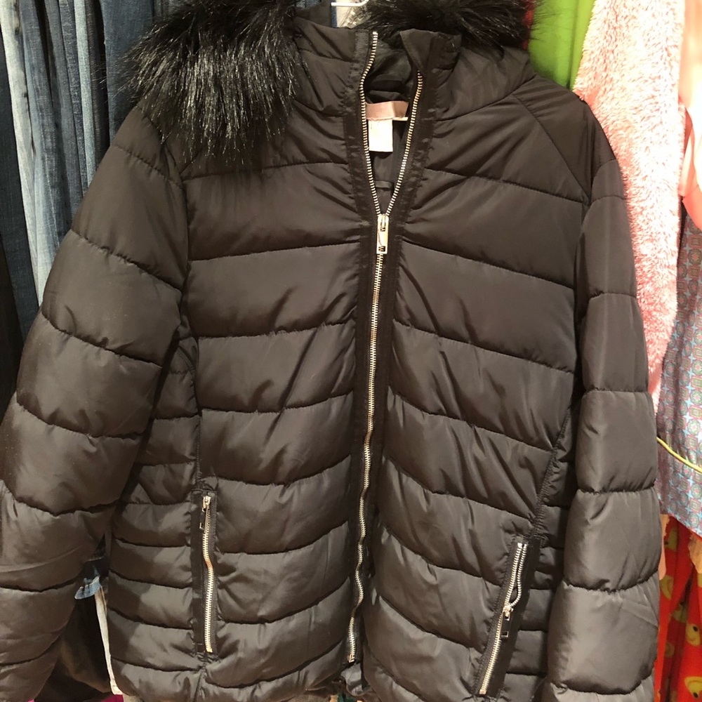 H&M Black Parka with Hood - Size 18
